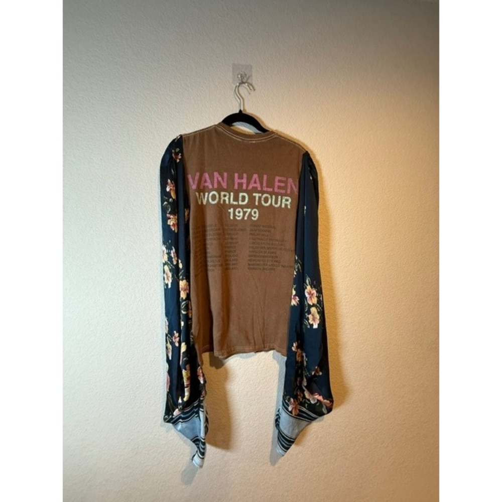 Van Halen 1979 World Tour Graphic Upcycled Tee Floral OOAK concert Festival O/S - Picture 4 of 5